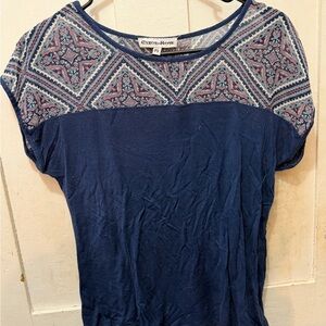 Carol Rose Geometric Navy and Pink Short Sleeve Top